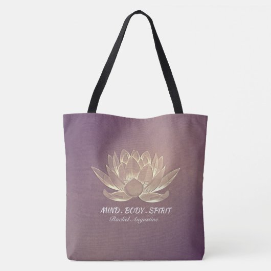 YOGA Meditation Reiki Instructeur Paars Gold Lotus Tote Bag (Achterkant)