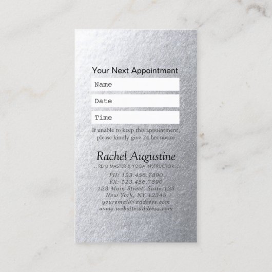 Yoga Meditation Reiki Instructor Black Silver Tree Afsprakenkaartje (Achterkant)