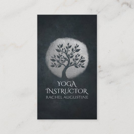 Yoga Meditation Reiki Instructor Black Silver Tree Afsprakenkaartje (Voorkant)