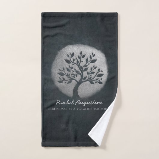 Yoga Meditation Reiki Instructor Black Silver Tree Bad Handdoek (Handdoek)