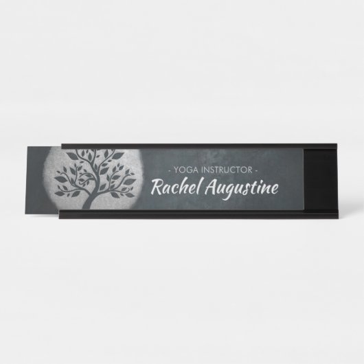 Yoga Meditation Reiki Instructor Black Silver Tree Bureau Naambordje (Voorkant)