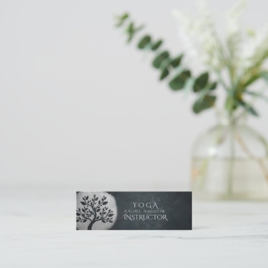 Yoga Meditation Reiki Instructor Black Silver Tree Mini Visitekaartje (Staand voorkant)