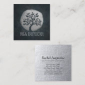 Yoga Meditation Reiki Instructor Black Silver Tree Vierkante Visitekaartje (Voorkant / Achterkant)