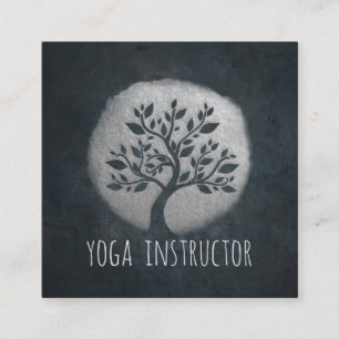 Yoga Meditation Reiki Instructor Black Silver Tree Vierkante Visitekaartje