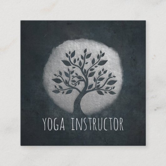 Yoga Meditation Reiki Instructor Black Silver Tree Vierkante Visitekaartje (Voorkant)