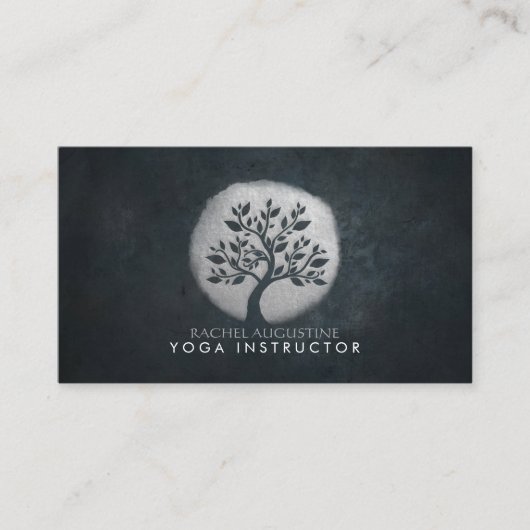 Yoga Meditation Reiki Instructor Black Silver Tree Visitekaartje (Voorkant)