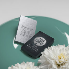 Yoga Meditation Reiki Instructor Black Silver Tree Visitekaartje