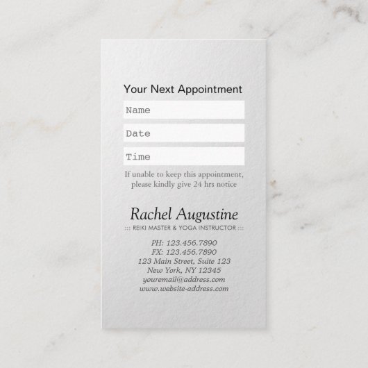 YOGA Meditation Reiki Instructor Black White Lotus Afsprakenkaartje (Achterkant)
