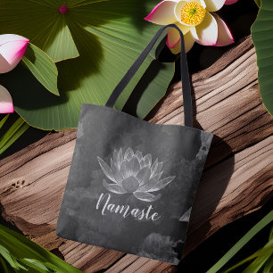 YOGA Meditation Reiki Instructor Black White Lotus Tote Bag