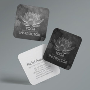 YOGA Meditation Reiki Instructor Black White Lotus Vierkante Visitekaartje
