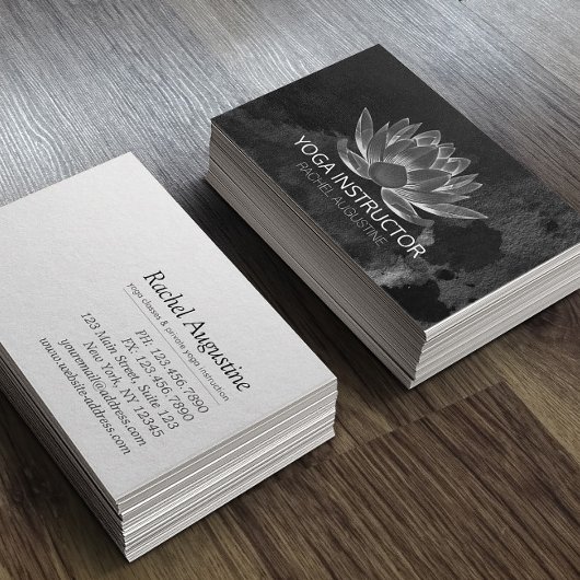 YOGA Meditation Reiki Instructor Black White Lotus Visitekaartje