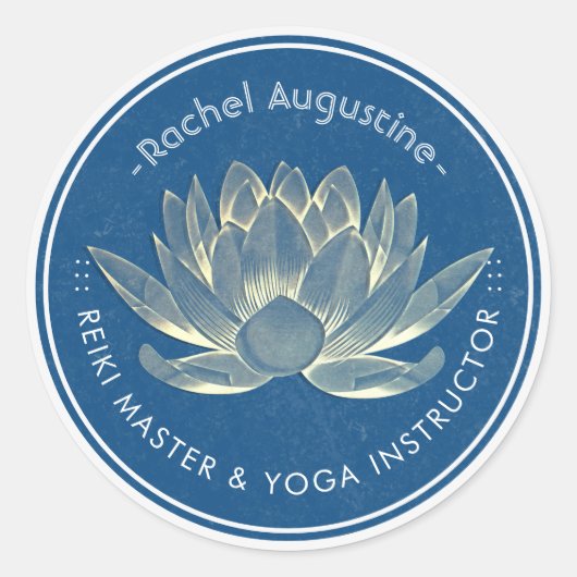 YOGA Meditation Reiki Instructor Blue en Gold Lotu Ronde Sticker (Voorkant)