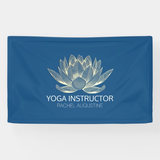 YOGA Meditation Reiki Instructor Blue en Gold Lotu Spandoek (Horizontaal)