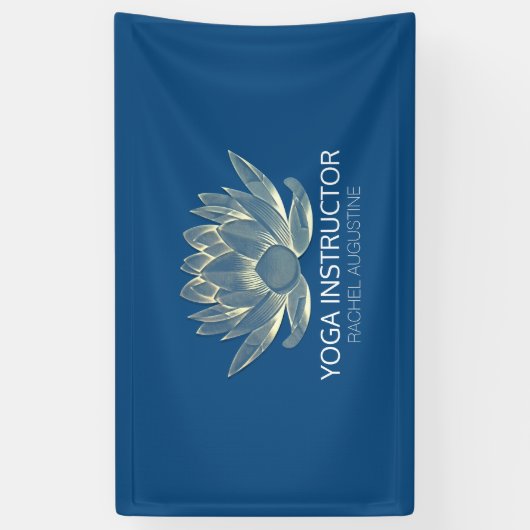YOGA Meditation Reiki Instructor Blue en Gold Lotu Spandoek (Verticaal)