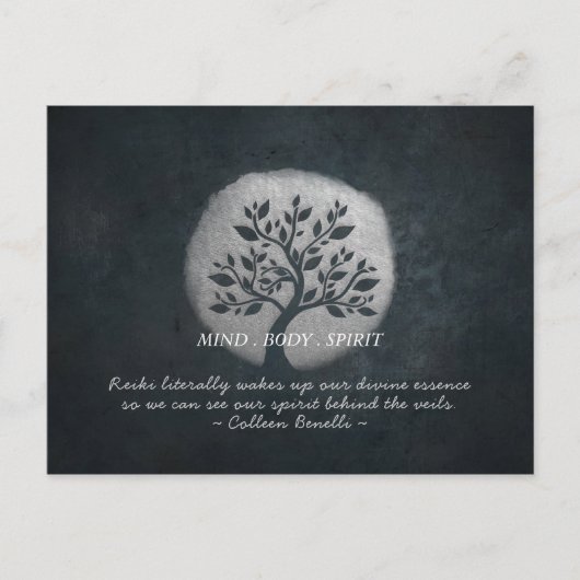 Yoga Meditation Reiki Instructor Silver Tree Quote Briefkaart (Voorkant)