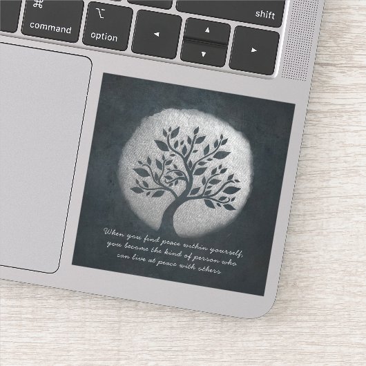 Yoga Meditation Reiki Instructor Silver Tree Quote Sticker (Detail)