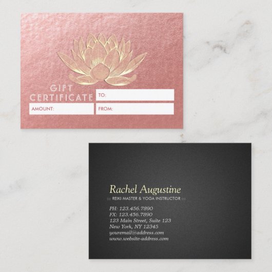 YOGA Meditation Studio Cadeaubon Gold Lotus Kortingskaartje (Voorkant / Achterkant)