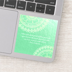 Yoga Meditation Teacher Green Gold Mandala Quotes Sticker