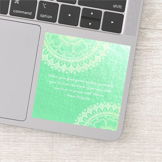 Yoga Meditation Teacher Green Gold Mandala Quotes Sticker (Detail)