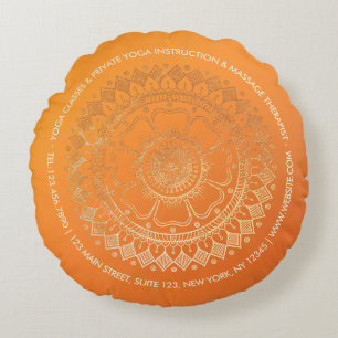 Yoga Meditation Teacher Modern Oranje Gold Mandala Rond Kussen