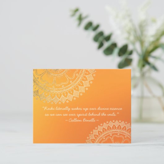 Yoga Meditation Teacher Oranje Gold Mandala Quotte Briefkaart (Staand voorkant)