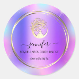 Yoga Meditation Therapist Couch Holograaf Paars Ronde Sticker