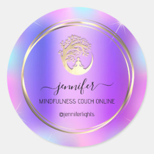 Yoga Meditation Therapist Couch Holograaf Paars Ronde Sticker