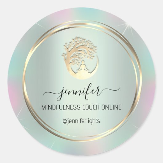 Yoga Meditation Therapist Couch Holograph Mint Ronde Sticker (Voorkant)