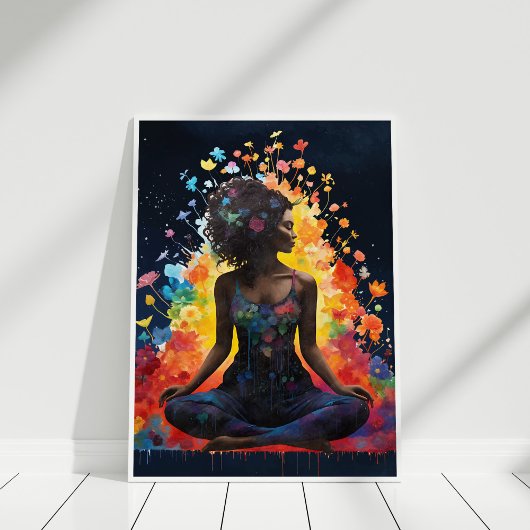Yoga Meisje Mediteren Bloemen Universum Poster