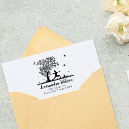 Yoga met een Kat, Boom Retouradres Rubberstempel