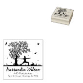 Yoga met een Kat, Boom Retouradres Rubberstempel (Gestempeld)