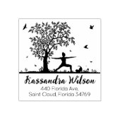 Yoga met een Kat, Boom Retouradres Rubberstempel (Afrduk)