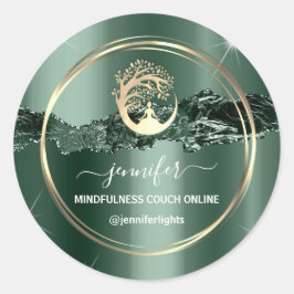 Yoga Mindfulness Therapeut Couch Goud Groen Blauwg Ronde Sticker