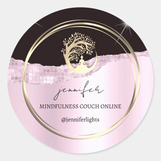 Yoga Mindfulness Therapeut Couch Goud Zwart Roze Ronde Sticker (Voorkant)