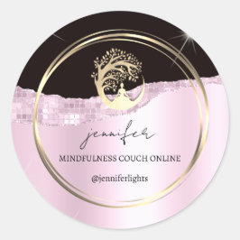 Yoga Mindfulness Therapeut Couch Goud Zwart Roze Ronde Sticker