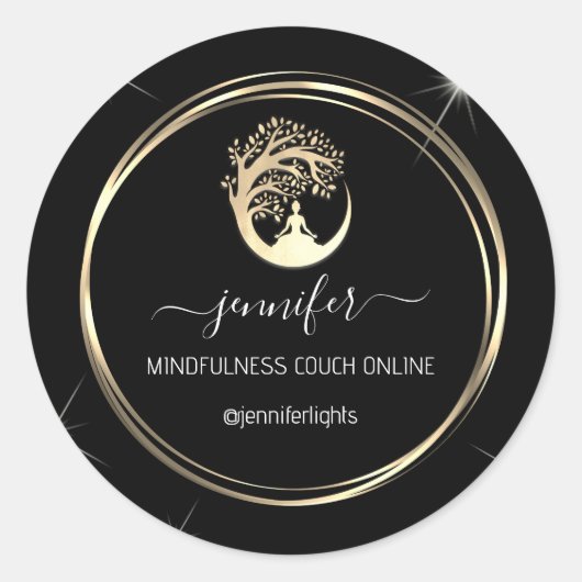 Yoga Mindfulness Therapist Couch Gold Black White Ronde Sticker (Voorkant)