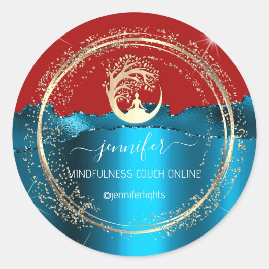 Yoga Mindfulness Therapist Couch Gold Blauwgroen R Ronde Sticker (Voorkant)