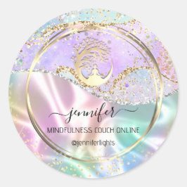 Yoga Mindfulness Therapist Couch Gold Holographic Ronde Sticker