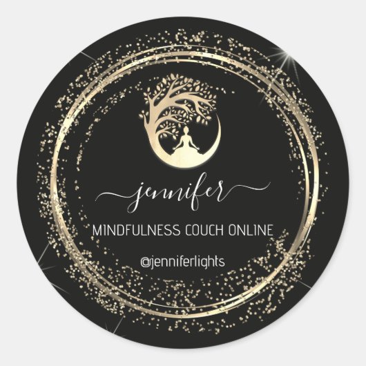 Yoga Mindfulness Therapist Couch Gold Lijst Black Ronde Sticker (Voorkant)