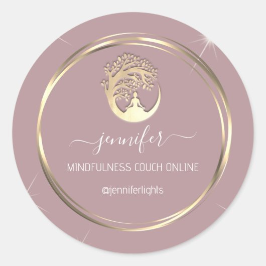 Yoga Mindfulness Therapist Couch Gold Lijst Roos Ronde Sticker (Voorkant)