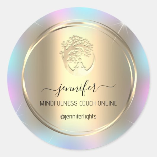 Yoga Mindfulness Therapist Couch HolografieGold Ronde Sticker (Voorkant)