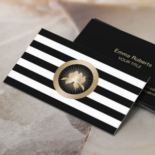 Yoga Modern Gold Lotus Logo Black & White Stripes Visitekaartje