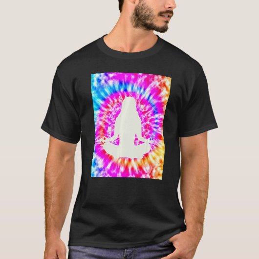 Yoga Namaste Moon Stropdas Die Buddha Pose Flowers T-shirt (Voorkant)