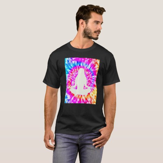 Yoga Namaste Moon Stropdas Die Buddha Pose Flowers T-shirt (Voorkant volledig)