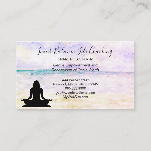 *~* Yoga Ocean Sunset Meditation Life Coach Visitekaartje (Achterkant)