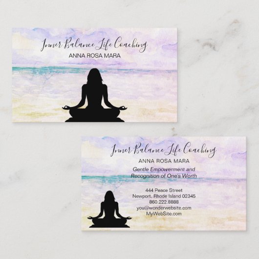 *~* Yoga Ocean Sunset Meditation Life Coach Visitekaartje (Voorkant / Achterkant)
