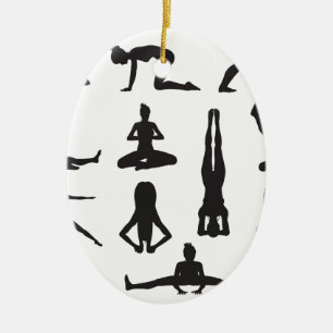 Yoga of pilaten stelt silhouettes op keramisch ornament