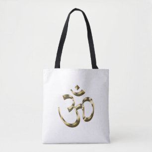 Yoga, Om Aum Icon, Hinisme Symbool, goud wit Tote Bag