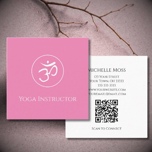 Yoga OM Symbool Logo Simple Pink Vierkante Visitekaartje