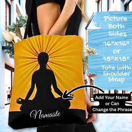 Yoga op Oranje zonnestralen - Naam of Jouw tekst t Tote Bag